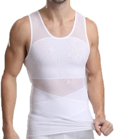 HANERDUN Mens Compression Shirt Slimming Body Shaper Vest Workout Tank Tops Abs Abdomen Undershirts in Kuwait