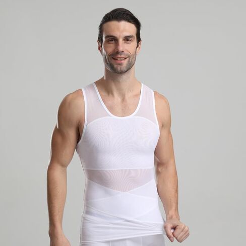 HANERDUN Mens Compression Shirt Slimming Body Shaper Vest Workout Tank Tops Abs Abdomen Undershirts in Kuwait
