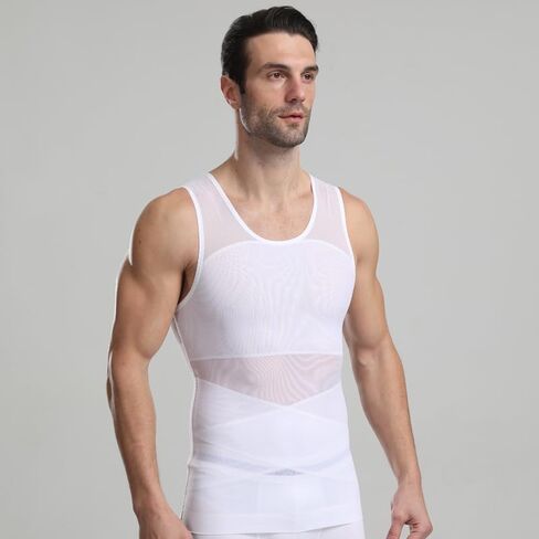 HANERDUN Mens Compression Shirt Slimming Body Shaper Vest Workout Tank Tops Abs Abdomen Undershirts in Kuwait