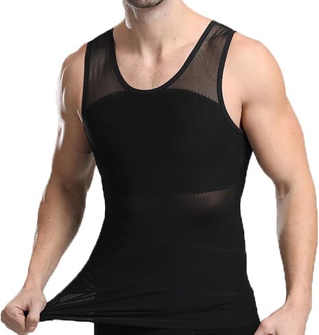 HANERDUN Mens Compression Shirt Slimming Body Shaper Vest Workout Tank Tops Abs Abdomen Undershirts in Kuwait