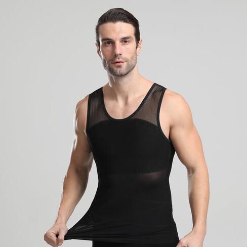 HANERDUN Mens Compression Shirt Slimming Body Shaper Vest Workout Tank Tops Abs Abdomen Undershirts in Kuwait