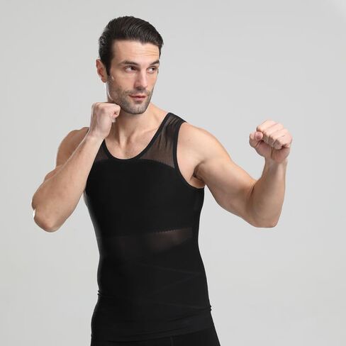 HANERDUN Mens Compression Shirt Slimming Body Shaper Vest Workout Tank Tops Abs Abdomen Undershirts in Kuwait