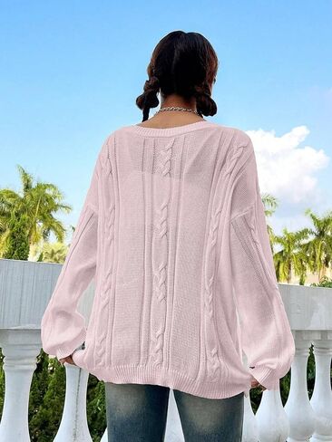 SKAYS Oversized Fall Sweaters for Women, Oversized Cable Knit Sweater Off Shoulder, Solid Color Crew Neck Sweater in Saudi Arabia