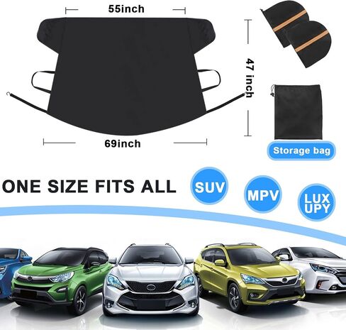 Car Windshield Cover for Ice and Snow - Upgrade Material – Fast Remover Frost Ice Snow Hail -Waterproof, Best for Winter Window Protector Accessories - Fit for All Auto (69 x 47 Inches) in Saudi Arabia