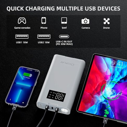 IDEAPLAY Jump Starter, 1500A Car Battery Jump Starter Portable for Up to 7.0L Gas and 5.5L Diesel Engine,Type C Fast Charging Battery Jumper with LED Flashlight in Saudi Arabia