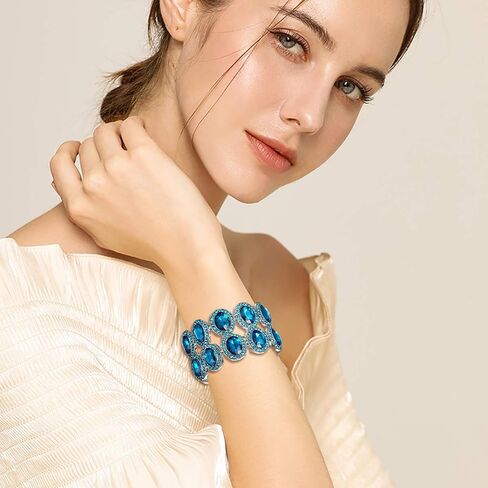 Flyonce Women's Rhinestone Crystal Art Deco Wedding Brides Elastic Stretch Bracelet in Saudi Arabia