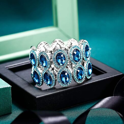 Flyonce Women's Rhinestone Crystal Art Deco Wedding Brides Elastic Stretch Bracelet in Saudi Arabia