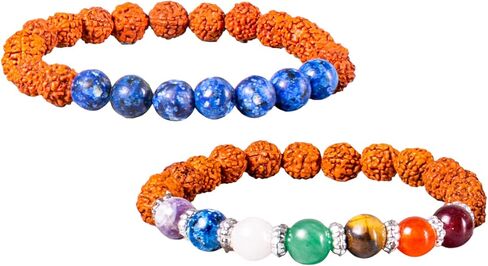 NAISHA اللازورد وRudraksha Kundalini Energy تمتد المعصم مالا / سوار (عبوة من 2) | خرز أحجار كريمة طبيعية أصلية 7.5 مم | رجال/نساء | حجم مجاني in Kuwait