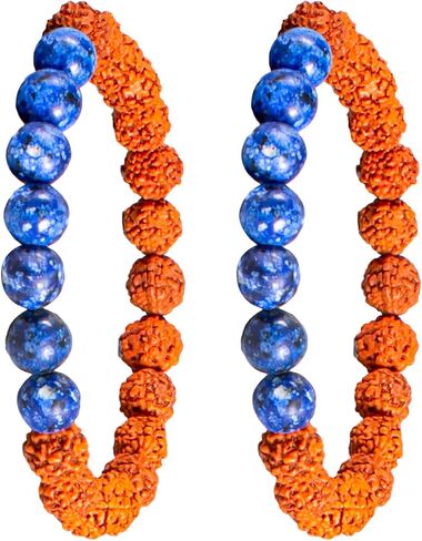 NAISHA Lapis & Rudraksha Kundalini Energy Stretch Wrist Mala/Bracelet (Pack Of 2) | Genuine Natural 7.5 mm Gemstones Beads| Men/Women | Free Size in Saudi Arabia