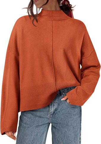 PRETTYGARDEN Womens Sweaters Fall 2024 Long Sleeve Ribbed Knit Pullover Loose Mock Neck Lightweight Casual Sweater Tops in Kuwait