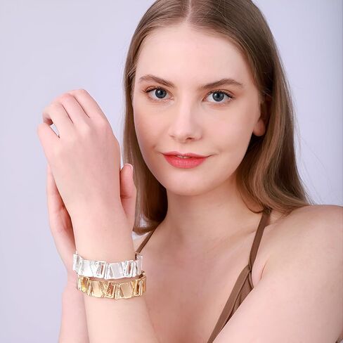 Gold Chunky Bangle Bracelets for Women Stretchy Link Chain Bracelet Flexible Wide Wristband Bangle in Saudi Arabia