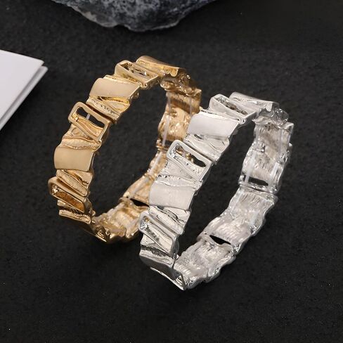 Gold Chunky Bangle Bracelets for Women Stretchy Link Chain Bracelet Flexible Wide Wristband Bangle in Saudi Arabia