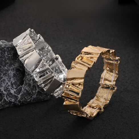 Gold Chunky Bangle Bracelets for Women Stretchy Link Chain Bracelet Flexible Wide Wristband Bangle in Saudi Arabia