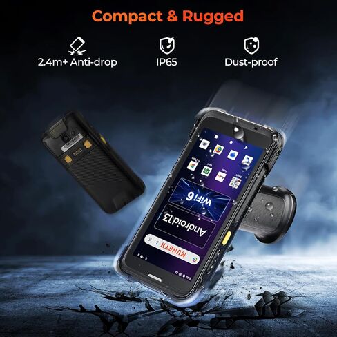 MUNBYN 2024 Android 13 Barcode Scanner with 5.5" Full Screen, Mobile Computer Handheld Wi-Fi 6, 4G LTE Wireless NFC Rugged PDA, Equip with1D 2D QR Zebra SE4710 Scanner Engine, WMS Inventory Scanner in Saudi Arabia