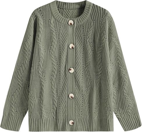ZAFUL Womens Cable Knit Cardigan Button Down Crew Neck Sweater Loose Long Sleeve Open Front Jacket Outwear in Saudi Arabia