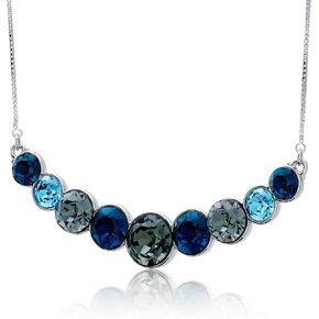 UPSERA Crystal Necklace – 9-Stone Crystal Necklace for Women with Blue Austrian Crystals – 18.7-inch with 2-inch Extender Blue Necklace – Statement Necklace for Prom, Wedding, Engagement
