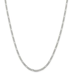Solid 925 Sterling Silver 3mm Pave Flat Figaro Chain Necklace - with Secure Lobster Lock Clasp in Kuwait