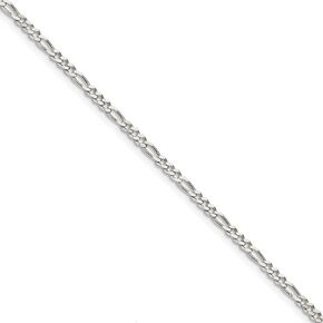 Solid 925 Sterling Silver 3mm Pave Flat Figaro Chain Necklace - with Secure Lobster Lock Clasp