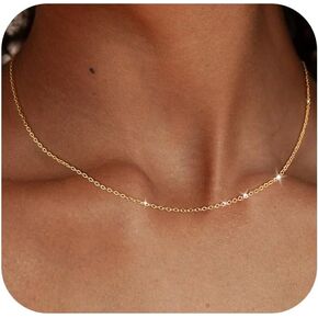 TOBENY 14K Gold Necklace for Women 925 Sterling Silver Chain Necklace Dainty Gold Link Sparkle Herringbone Snake Pearl Station Box Chain Choker Necklaces Simple Gift for Women Jewelry