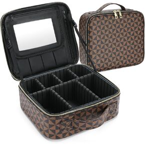 Pink Makeup Bag with Mirror, Makeup Bags for Women, Travel Makeup Train Case, Makeup Organizer Bag, Adjustable Dividers & Support Straps, Portable Storage Bag for Makeup Brushes Toiletry