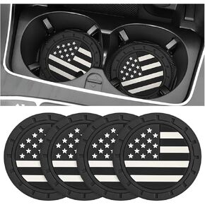 BESULEN American Flag Car Coasters 4 Pack, Universal Vehicle 2.75 Inch Cup Holder Insert Coasters, USA Flag Anti Slip Drink Cup Holder Mat, Durable Car Interior Decoration Accessories