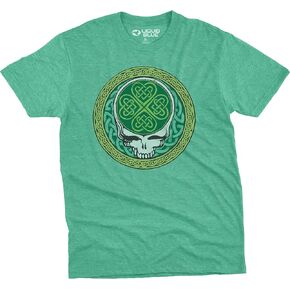 تي شيرت من القطن والبوليستر باللون الأزرق السائل للبالغين من الجنسين - Grateful Dead Celtic Shamrock SYF