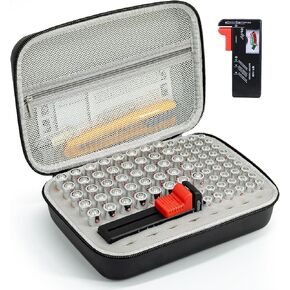 Battery Organizer Storage Case with Tester for AA AAA C D 9V Battery Holder 7 Batteries Variety Pack 111 Batteries Mesh Bag (Batteries Not Included)