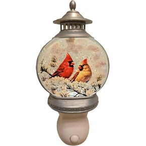 Gerson International Lighted Christmas Snow Globe Night Light with Swirling Glitter, Cardinal Scene