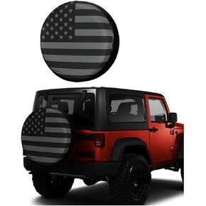 Spare Tire Cover for RV Trailer, American Flag Waterproof Leather Vehicle Wheel Protector, Dustproof Camper Sparing Tire Protection Fit for Wrangler SUV, Truck, Travel Trailer (17 Inches)