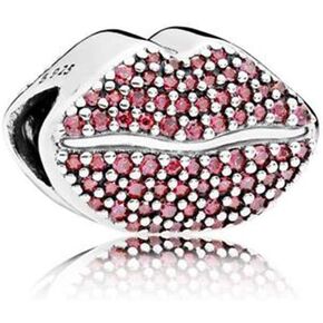 MiniJewelry Red Lips Charm fits Pandora Charms Bracelets Kiss Love Hug Pink CZ Bead for Christmas Valentine Birthday