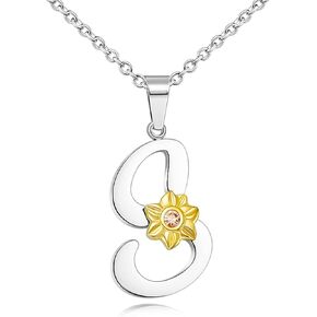 POWER WING Initial Necklace with Gold Sunflower Alphabet Silver Letter Necklaces for Women