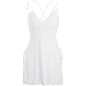 Verdusa Women's Split Lace Trim Nightgown Sleeveless Sleep Dress Lingerie Babydoll