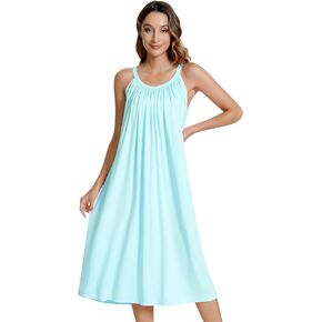 NACHILA Women Nightgowns -Viscose Made from Bamboo, Sleeveless Chemise Soft Sleep Dress Pleated Nightdress Summer Sleepshirt