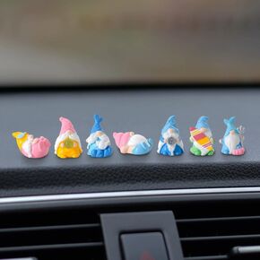 Set of 7 Mini Resin Beach Gnomes Cute Car Accessories, Funny Car Rear View Mirror & Dashboard Decorations, Adorable Auto Interior Ornaments
