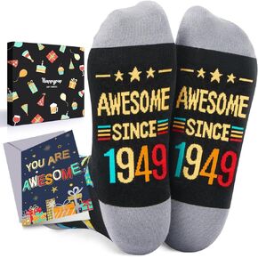 HAPPYPOP Birthday Gift Ideas for Men Women - Socks for 44 45 49 50 Year Old Middle Aged Man Woman with Greeting Card