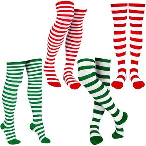 SATINIOR 4 Pairs Christmas Striped Knee Socks Women Over Knee Tight High Stocking Long Socks for Women