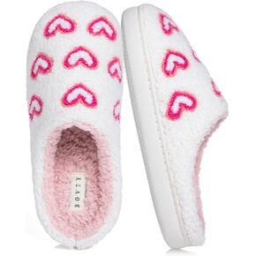 Memory Foam Slippers for Women - House Slip-on with Colorful Hearts & Stars Pattern Cute Cozy Bedroom shoes