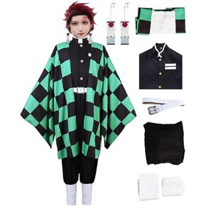 Tanjiro Cosplay Costumes Anime Kimono Halloween Cosplay Cloak Kimono Outfit With Earring
