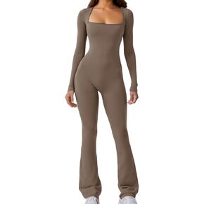 niyokki One Piece Workout Flare Sexy Jumpsuits for Womem Scoop Neck Workout Bodysuit Bodycon Yoga Active catsuit
