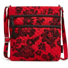 Vera Bradley Cotton Collegiate Triple Zip Hipster Crossbody Purse (Multiple Teams Available), Red/Black Rain Garden