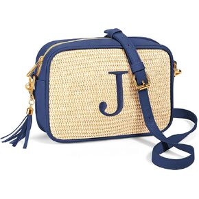 YOOLIFE Initial Crossbody Bags for Women - Crossbody Purse Straw Leather Crossbody Bag Personalized Gifts for Women Teen Girl