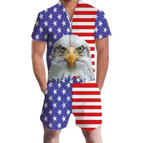 Goodstoworld Male Hawaiian Romper Fashion Zipper Slim Fit Jumpsuit with Pocket S-XXL