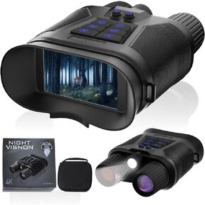 4K Night Vision Binoculars, Infrared Night Vision Goggles for Adults, 3'' HD Screen Rechargeable Binoculars with 8X Digital Zoom, Flashlight, 32GB Card to Save Photos and Videos for Camping Hunting