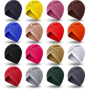 SATINIOR 16 Pieces Stretch Turbans Chemo Head Wraps Polyester Head Beanie Cover para Mujer Turbantes for Women