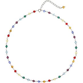 LTC Deasgnd Austrian Crystal Multi Color Beaded Choker Necklace, 14" + 3" Extender for Men,Women,and Friends. This Necklace is Dainty, but makes a Statement.