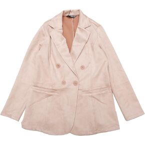 Allegra K Faux Suede Blazer for Women's Business Casual Lapel Collar Double Breasted Suit Jacket