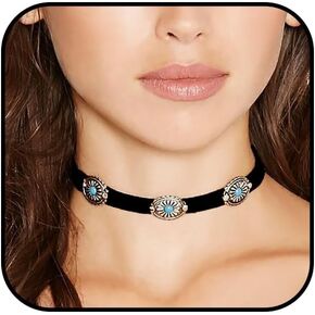 Turquoise Choker Necklace for Women Western Turquoise Leather Choker Necklaces Turquoise Flannel Necklaces Boho Turquoise Choker Necklaces Jewelry