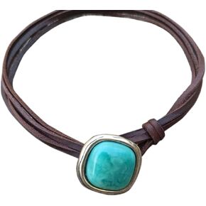 Boho Western Necklaces for Women Brown Color Suede Vintage Layered Leather Lariat Pendant Choker Turquoise Necklace Handmade Unisex Bohemian Western Country Concert Halloween Cowboy Outfits Jewelry