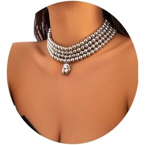 Multi-Layered Metal Big Ball Collar Necklace Gothic Beads Choker Necklace Statement Collar Necklace Hip Hop Clavicle Chain Neck Beads Body Chain Necklace Jewelry for Women