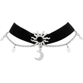 Sacina Sun Moon Star Choker, Black Velvet Choker, Black Choker, Vintage Necklace, Gothic Necklace, Goth Choker, Christmas Jewelry Gift for Women